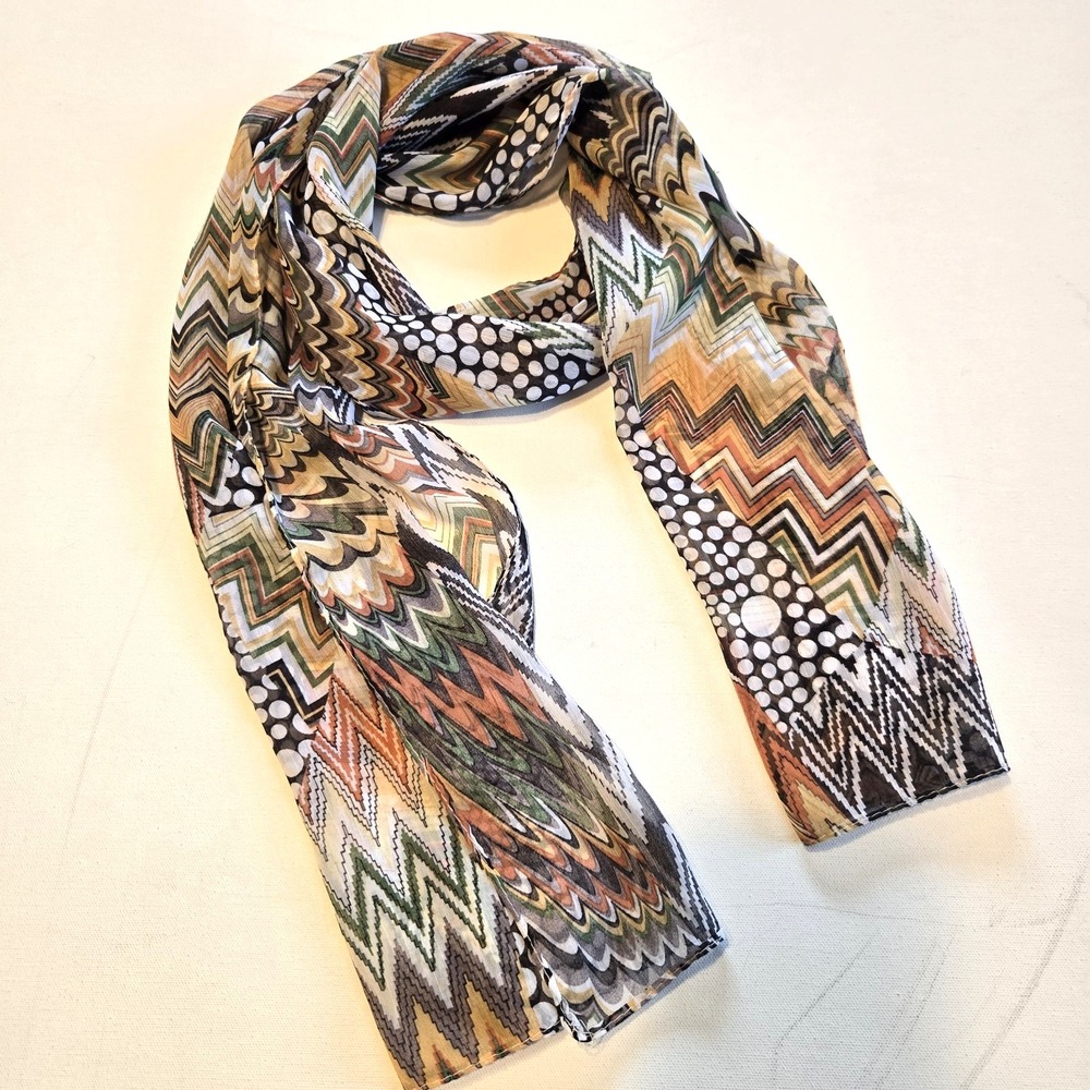 2 Chic Chevron Polka Dot Sheer Scarf Funky Groovy Mod‎ Coloful